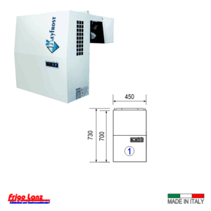Monoblock für Wandmontage - Einhängemodell - für Kühlzelle - Mod. KBA 11 NE - Kältemittel R455a - Bauform 1 - Normalkühlung - bis zu 7 m³