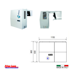 Monoblock für Wandmontage - Einhängemodell - für Kühlzelle - Mod. KBA 35 NE - Kältemittel R455a - Bauform 4 - Normalkühlung - bis zu 41 m³