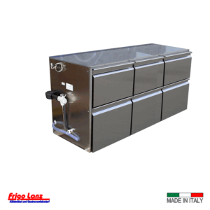 Getränkekühlpult zentralgekühlt - Mod. Gp 6L - ohne Aggregat mit E-Ventil R513a mit 6 Laden Anschlüsse links, Abm.: 1740+80 x 685 x 850 /H mm, Fabr. PRIMAX