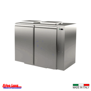 Konfiskatkühler zentralgekühlt - Mod. RW 2 PD - ohne Boden - ohne Aggregat mit E-Ventil R513a - mit 2 Drehtüren und Intallationsfach rechts, Abm.: 1600 x 885 x 1210 /H mm, Fassungsvermögen: 2 Stk Mülltonnen á 120 oder 240 lt, Fabr. PRIMAX
