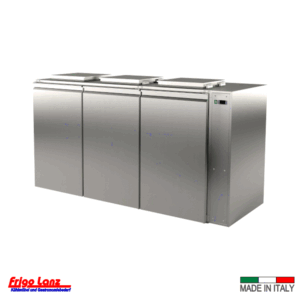 Konfiskatkühler zentralgekühlt - Mod. RW 3 PD - ohne Boden - ohne Aggregat mit E-Ventil R513a - mit 2 Drehtüren und Intallationsfach rechts, Abm.: 2250 x 885 x 1210 /H mm, Fassungsvermögen: 3 Stk Mülltonnen á 120 oder 240 lt, Fabr. PRIMAX
